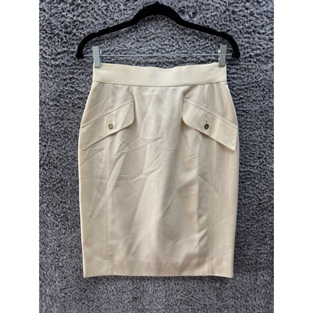 Vintage 80's CHANEL Beige Silk Pencil Skirt Size 27"‎ Waist  EUR 40 France